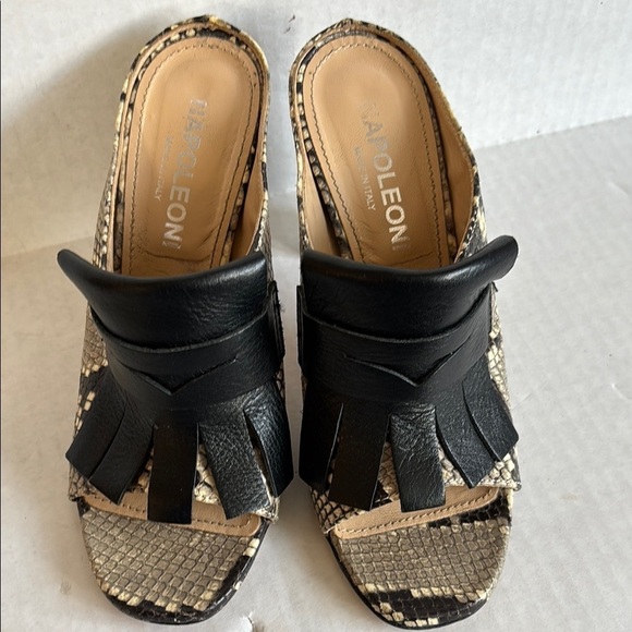 napoloeoni Shoes - Napoleoni Black Fringe and snake skin  peep toe heels in 36 or 6